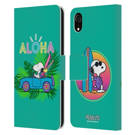 Head Case Designs Officially Licensed Peanuts Snoopy Aloha Disco Tropical Surf Leather Book Wallet Case Cover Compatible with Apple iPhone XR