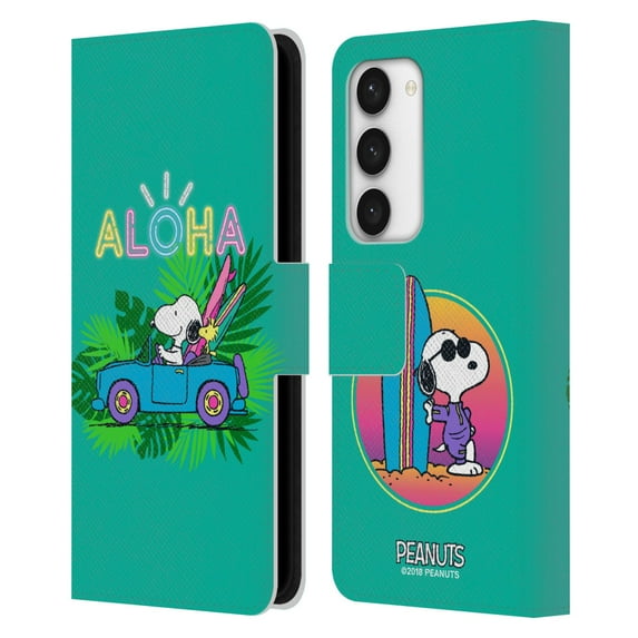 Head Case Designs Officially Licensed Peanuts Snoopy Aloha Disco Tropical Surf Leather Book Wallet Case Cover Compatible with Samsung Galaxy S23 5G