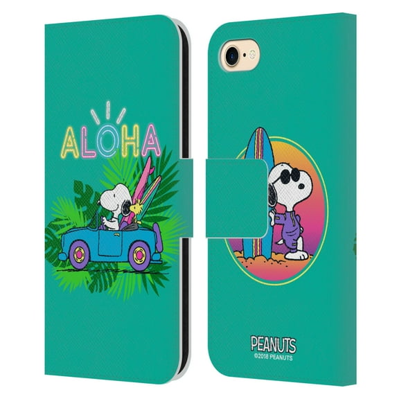 Head Case Designs Officially Licensed Peanuts Snoopy Aloha Disco Tropical Surf Leather Book Wallet Case Cover Compatible with Apple iPhone 7 / 8 / SE 2020 & 2022