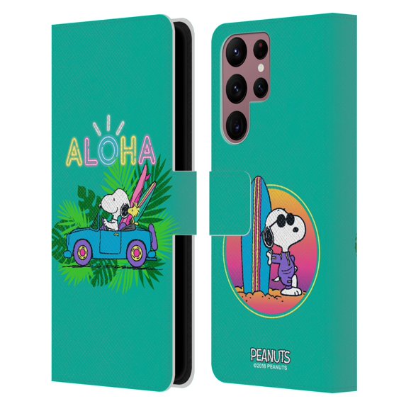 Head Case Designs Officially Licensed Peanuts Snoopy Aloha Disco Tropical Surf Leather Book Wallet Case Cover Compatible with Samsung Galaxy S22 Ultra 5G