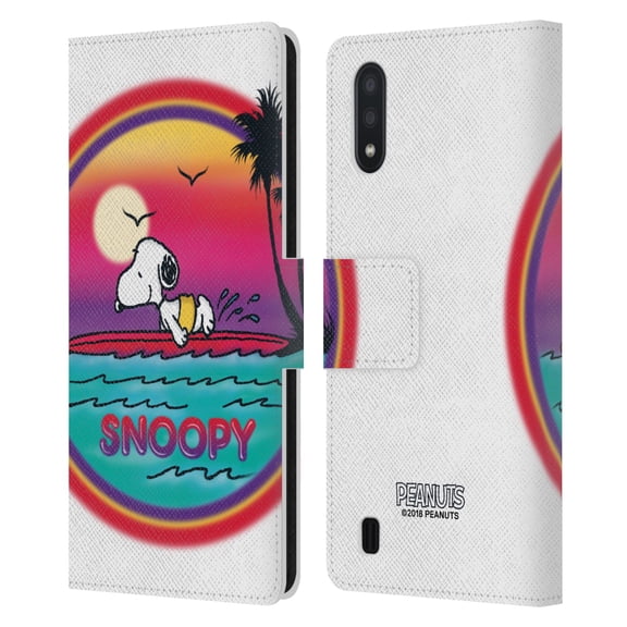 Head Case Designs Officially Licensed Peanuts Snoopy Boardwalk Airbrush Beach Surf Leather Book Wallet Case Cover Compatible with Samsung Galaxy A01 (2020)