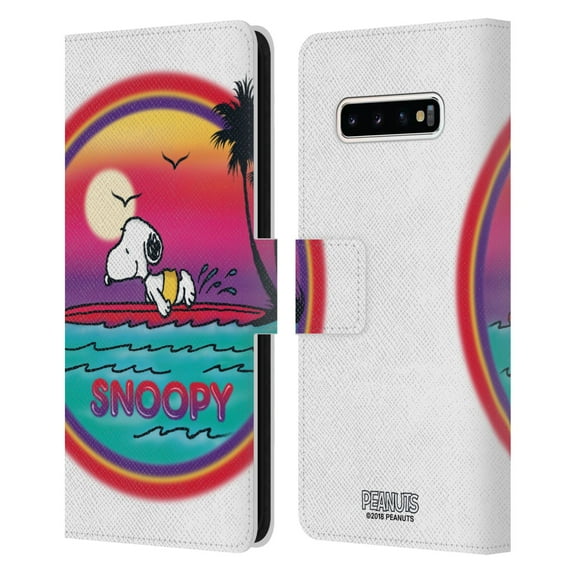 Head Case Designs Officially Licensed Peanuts Snoopy Boardwalk Airbrush Beach Surf Leather Book Wallet Case Cover Compatible with Samsung Galaxy S10+ / S10 Plus