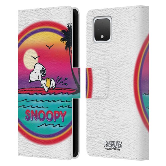 Head Case Designs Officially Licensed Peanuts Snoopy Boardwalk Airbrush Beach Surf Leather Book Wallet Case Cover Compatible with Google Pixel 4