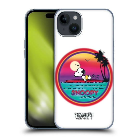 Head Case Designs Officially Licensed Peanuts Snoopy Boardwalk Airbrush Beach Surf Soft Gel Case Compatible with Apple iPhone 15 Plus