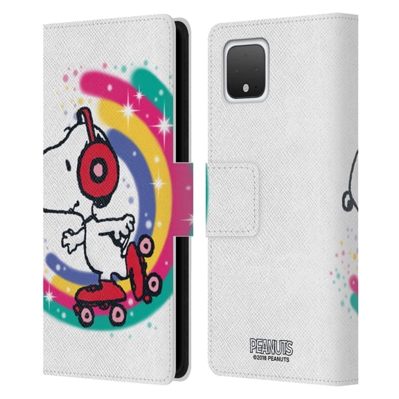 Head Case Designs Officially Licensed Peanuts Snoopy Boardwalk Airbrush Colourful Skating Leather Book Wallet Case Cover Compatible with Google Pixel 4