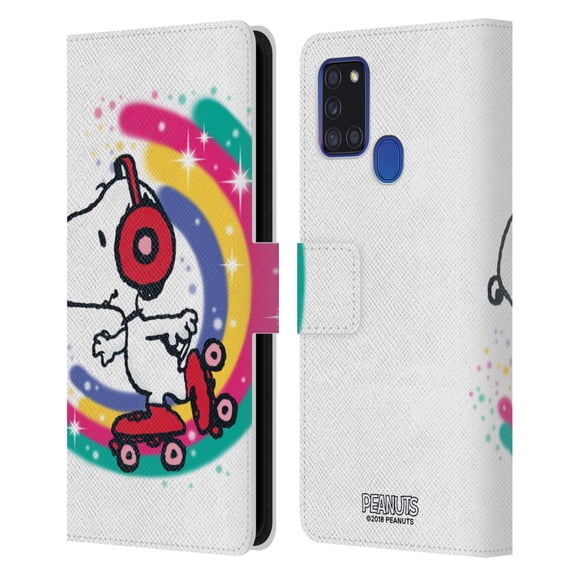 Head Case Designs Officially Licensed Peanuts Snoopy Boardwalk Airbrush Colourful Skating Leather Book Wallet Case Cover Compatible with Samsung Galaxy A21s (2020)