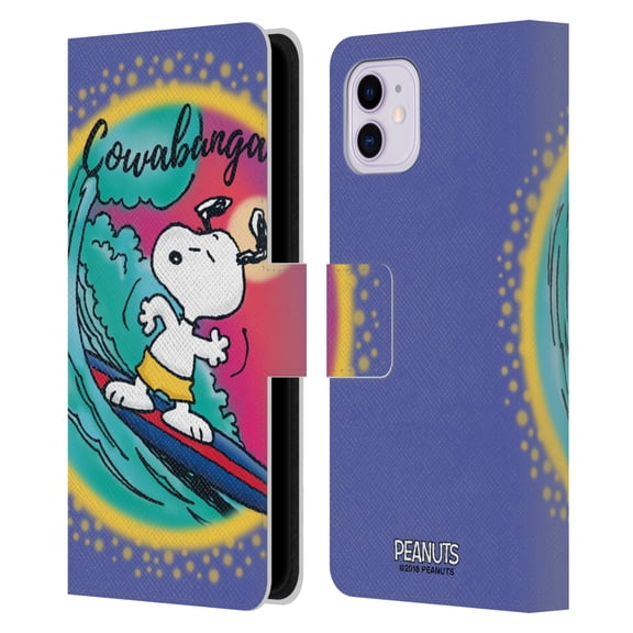 Head Case Designs Officially Licensed Peanuts Snoopy Boardwalk Airbrush Cowabunga Surf Leather Book Wallet Case Cover Compatible with Apple iPhone 11