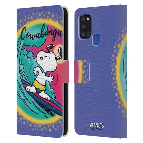 Head Case Designs Officially Licensed Peanuts Snoopy Boardwalk Airbrush Cowabunga Surf Leather Book Wallet Case Cover Compatible with Samsung Galaxy A21s (2020)