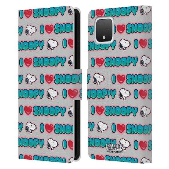 Head Case Designs Officially Licensed Peanuts Snoopy Boardwalk Airbrush I Love Pattern Leather Book Wallet Case Cover Compatible with Google Pixel 4
