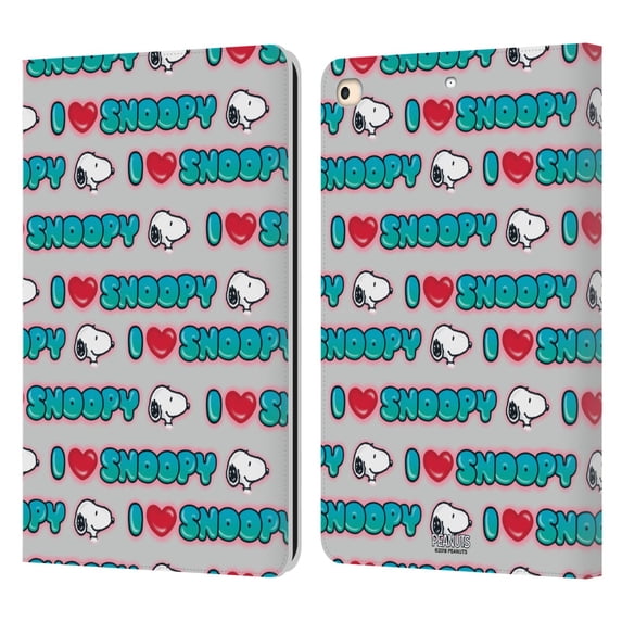 Head Case Designs Officially Licensed Peanuts Snoopy Boardwalk Airbrush I Love Pattern Leather Book Wallet Case Cover Compatible with Apple iPad 9.7 2017 / iPad 9.7 2018