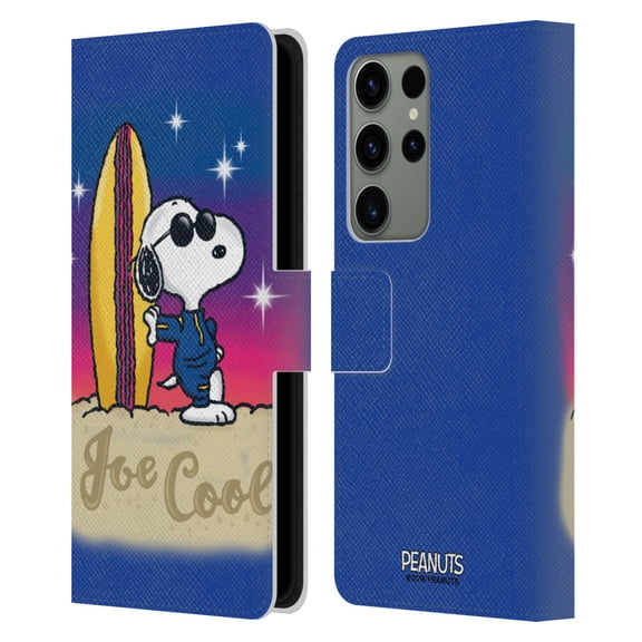 Head Case Designs Officially Licensed Peanuts Snoopy Boardwalk Airbrush Joe Cool Surf Leather Book Wallet Case Cover Compatible with Samsung Galaxy S23 Ultra 5G