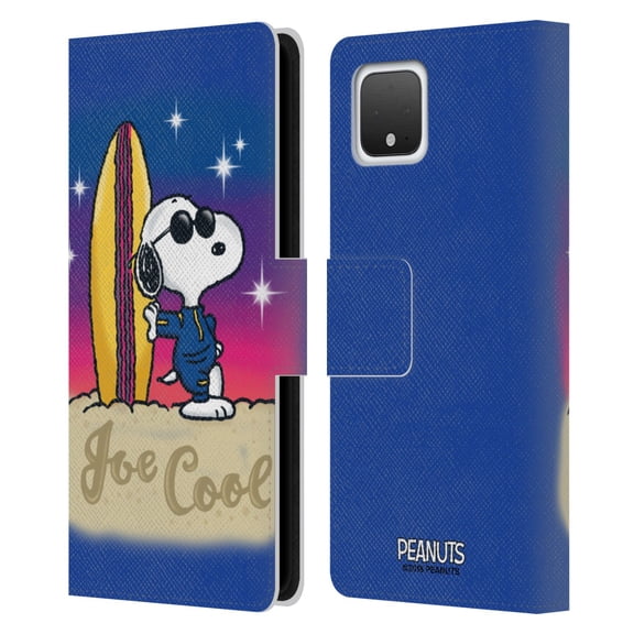 Head Case Designs Officially Licensed Peanuts Snoopy Boardwalk Airbrush Joe Cool Surf Leather Book Wallet Case Cover Compatible with Google Pixel 4