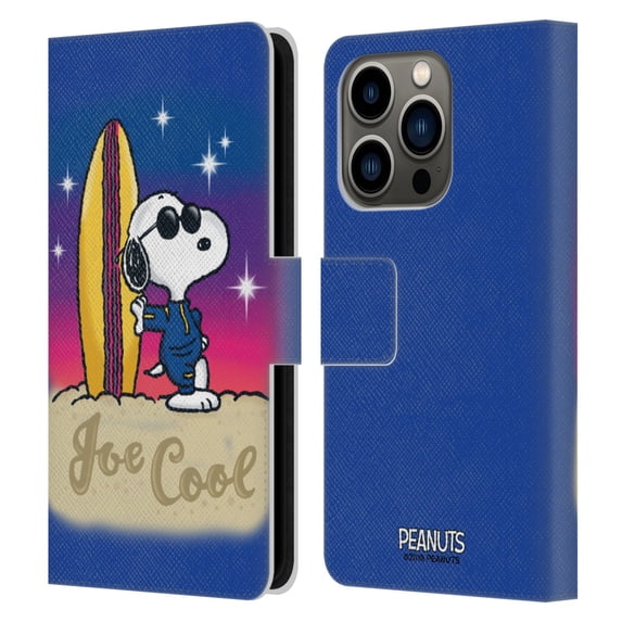 Head Case Designs Officially Licensed Peanuts Snoopy Boardwalk Airbrush Joe Cool Surf Leather Book Wallet Case Cover Compatible with Apple iPhone 14 Pro