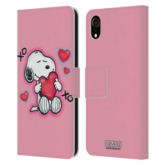 Head Case Designs Officially Licensed Peanuts Snoopy Boardwalk Airbrush XOXO Leather Book Wallet Case Cover Compatible with Apple iPhone XR