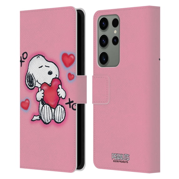 Head Case Designs Officially Licensed Peanuts Snoopy Boardwalk Airbrush XOXO Leather Book Wallet Case Cover Compatible with Samsung Galaxy S23 Ultra 5G