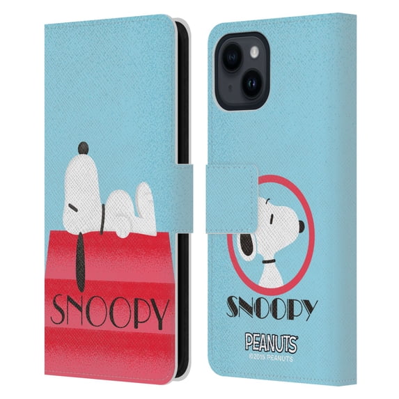 Head Case Designs Officially Licensed Peanuts Snoopy Deco Dreams House Leather Book Wallet Case Cover Compatible with Apple iPhone 15