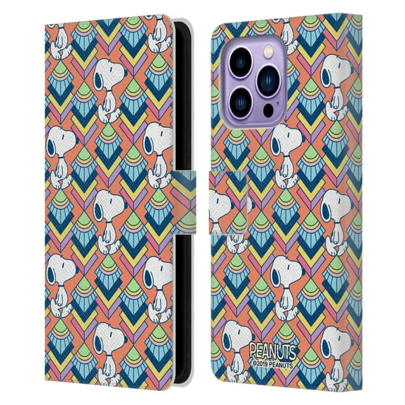 Head Case Designs Officially Licensed Peanuts Snoopy Deco Dreams Orange Pattern Leather Book Wallet Case Cover Compatible with Apple iPhone 14 Pro Max