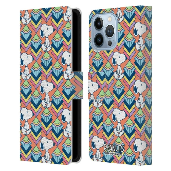 Head Case Designs Officially Licensed Peanuts Snoopy Deco Dreams Orange Pattern Leather Book Wallet Case Cover Compatible with Apple iPhone 13 Pro Max