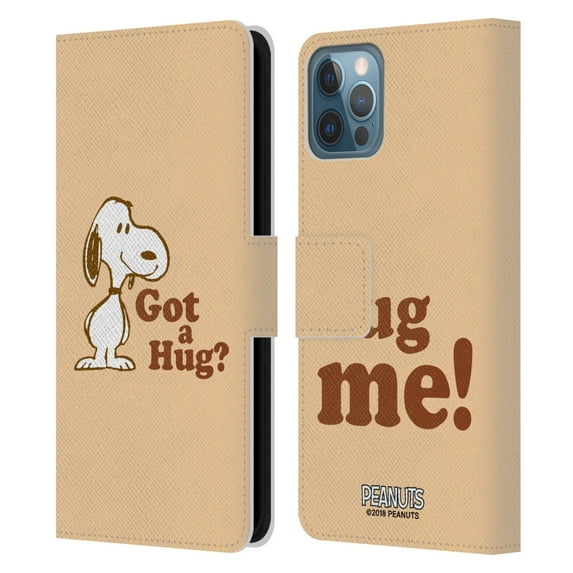 Head Case Designs Officially Licensed Peanuts Snoopy Hug Got A Hug Leather Book Wallet Case Cover Compatible with Apple iPhone 12 / iPhone 12 Pro