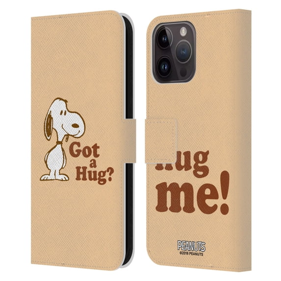 Head Case Designs Officially Licensed Peanuts Snoopy Hug Got A Hug Leather Book Wallet Case Cover Compatible with Apple iPhone 15 Pro Max