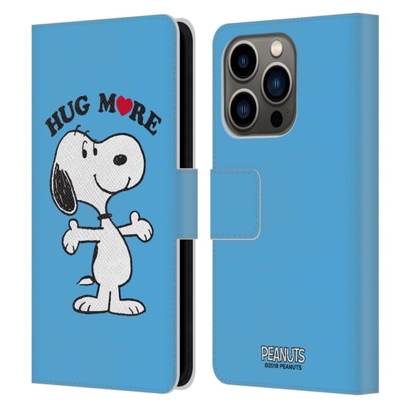 Head Case Designs Officially Licensed Peanuts Snoopy Hug More Leather Book Wallet Case Cover Compatible with Apple iPhone 14 Pro
