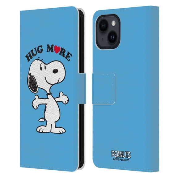 Head Case Designs Officially Licensed Peanuts Snoopy Hug More Leather Book Wallet Case Cover Compatible with Apple iPhone 15