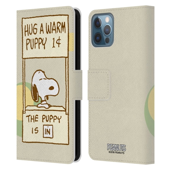 Head Case Designs Officially Licensed Peanuts Snoopy Hug Warm Leather Book Wallet Case Cover Compatible with Apple iPhone 12 / iPhone 12 Pro