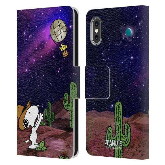 Head Case Designs Officially Licensed Peanuts Snoopy Space Cowboy Nebula Balloon Woodstock Leather Book Wallet Case Cover Compatible with Apple iPhone X / iPhone XS