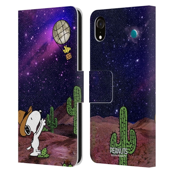 Head Case Designs Officially Licensed Peanuts Snoopy Space Cowboy Nebula Balloon Woodstock Leather Book Wallet Case Cover Compatible with Apple iPhone XR