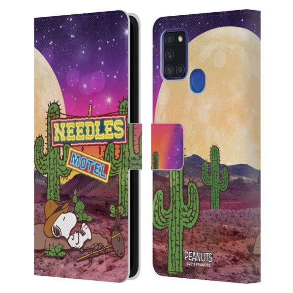 Head Case Designs Officially Licensed Peanuts Snoopy Space Cowboy Nebula Cactus Needles Leather Book Wallet Case Cover Compatible with Samsung Samsung Galaxy A21s (2020)