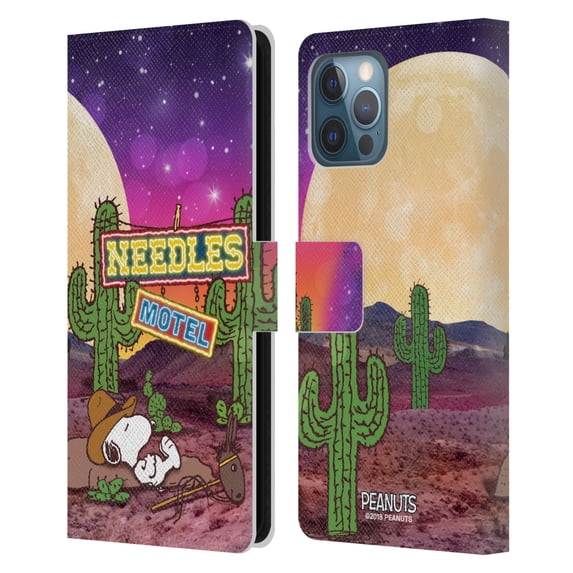 Head Case Designs Officially Licensed Peanuts Snoopy Space Cowboy Nebula Cactus Needles Leather Book Wallet Case Cover Compatible with Apple iPhone 12 Pro Max