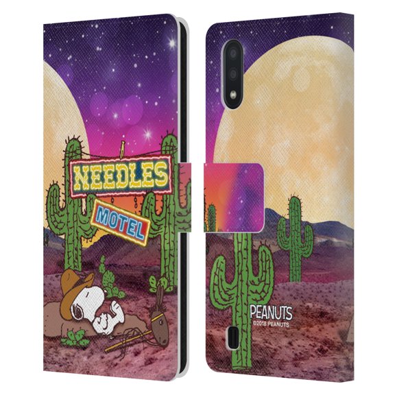 Head Case Designs Officially Licensed Peanuts Snoopy Space Cowboy Nebula Cactus Needles Leather Book Wallet Case Cover Compatible with Samsung Samsung Galaxy A01 (2020)