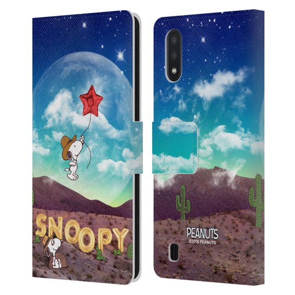 Head Case Designs Officially Licensed Peanuts Snoopy Space Cowboy Nebula Fly Balloon Leather Book Wallet Case Cover Compatible with Samsung Samsung Galaxy A01 (2020)