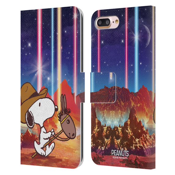 Head Case Designs Officially Licensed Peanuts Snoopy Space Cowboy Nebula Horse Riding Leather Book Wallet Case Cover Compatible with Apple iPhone 7 Plus / iPhone 8 Plus