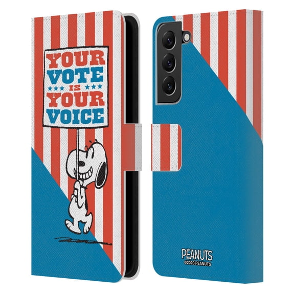 Head Case Designs Officially Licensed Peanuts Your Vote Is Your Voice Snoopy's Placard Leather Book Wallet Case Cover Compatible with Samsung Galaxy S22+ 5G