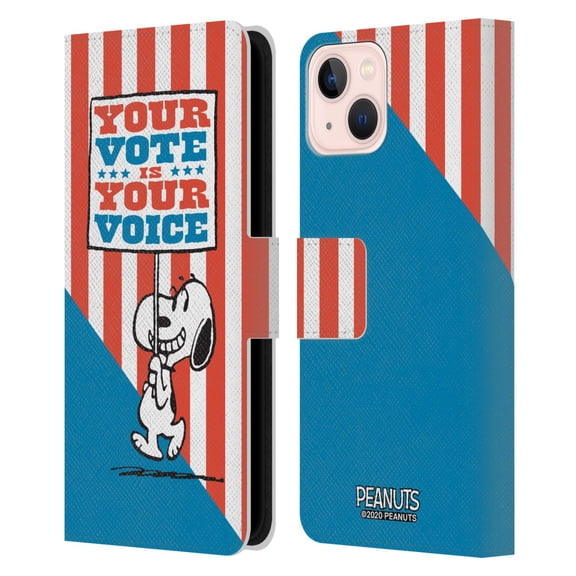 Head Case Designs Officially Licensed Peanuts Your Vote Is Your Voice Snoopy's Placard Leather Book Wallet Case Cover Compatible with Apple iPhone 13
