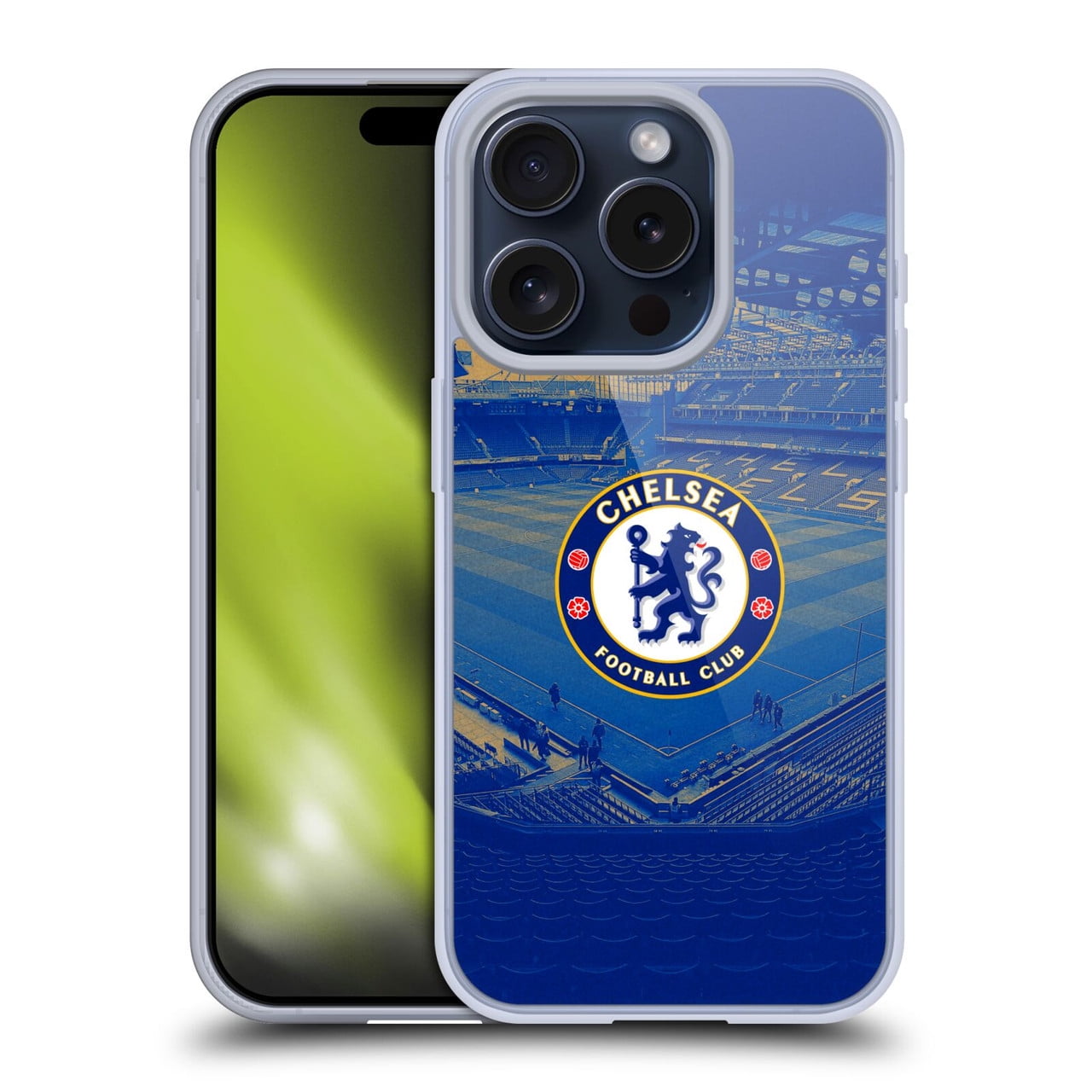 Head Case Designs Chelsea Football Club Retro Kit and Stadium Stamford Bridge Soft Gel Case for Apple iPhone 15 Pro