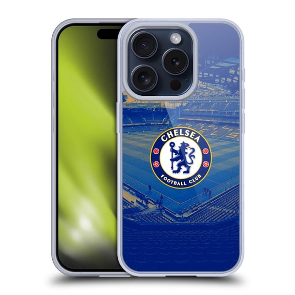 Head Case Designs Chelsea Football Club Retro Kit and Stadium Stamford Bridge Soft Gel Case for Apple iPhone 15 Pro