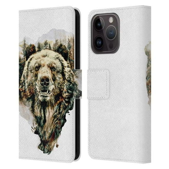 Head Case Designs Officially Licensed Riza Peker Animals Bear Leather Book Wallet Case Cover Compatible with Apple iPhone 15 Pro