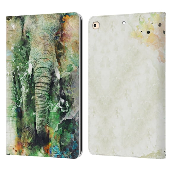Head Case Designs Officially Licensed Riza Peker Animals Elephant Leather Book Wallet Case Cover Compatible with Apple iPad 9.7 2017 / iPad 9.7 2018