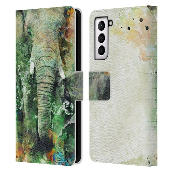 Head Case Designs Officially Licensed Riza Peker Animals Elephant Leather Book Wallet Case Cover Compatible with Samsung Galaxy S21 5G