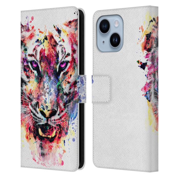 Head Case Designs Officially Licensed Riza Peker Animals Eye Of The Tiger Leather Book Wallet Case Cover Compatible with Apple iPhone 14 Plus