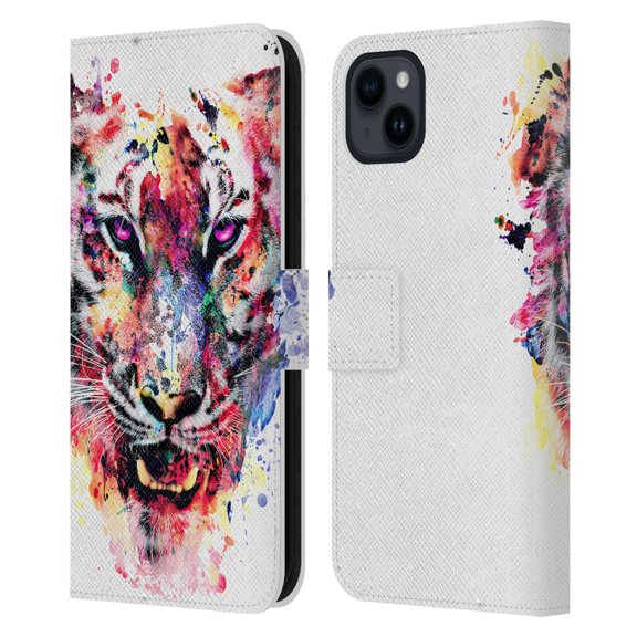 Head Case Designs Officially Licensed Riza Peker Animals Eye Of The Tiger Leather Book Wallet Case Cover Compatible with Apple iPhone 15 Plus