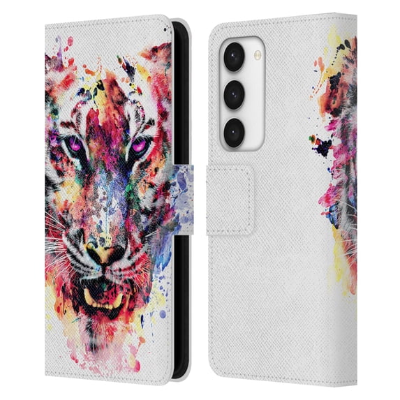 Head Case Designs Officially Licensed Riza Peker Animals Eye Of The Tiger Leather Book Wallet Case Cover Compatible with Samsung Galaxy S23 5G