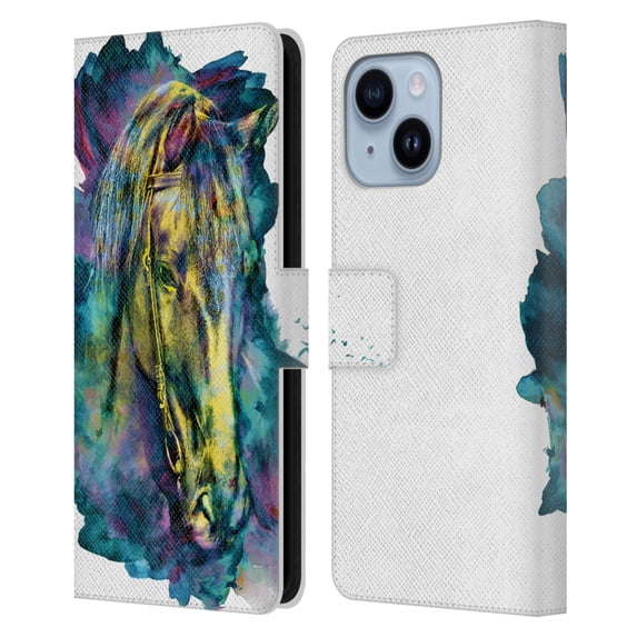 Head Case Designs Officially Licensed Riza Peker Animals Horse Leather Book Wallet Case Cover Compatible with Apple iPhone 14 Plus