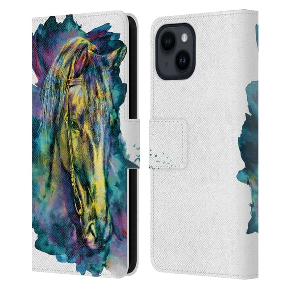 Head Case Designs Officially Licensed Riza Peker Animals Horse Leather Book Wallet Case Cover Compatible with Apple iPhone 15