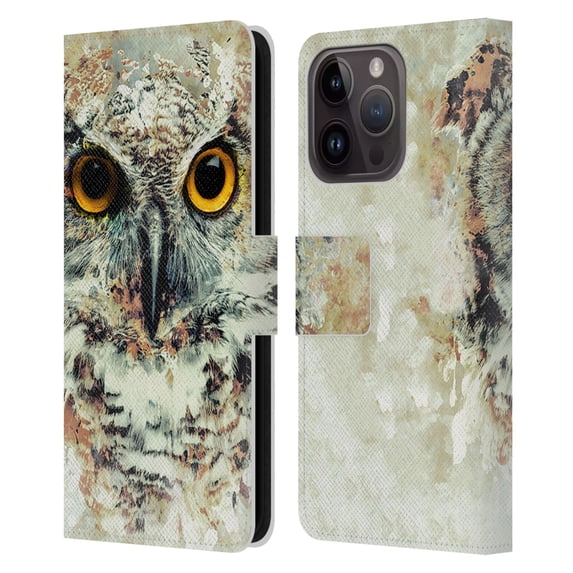 Head Case Designs Officially Licensed Riza Peker Animals Owl II Leather Book Wallet Case Cover Compatible with Apple iPhone 15 Pro