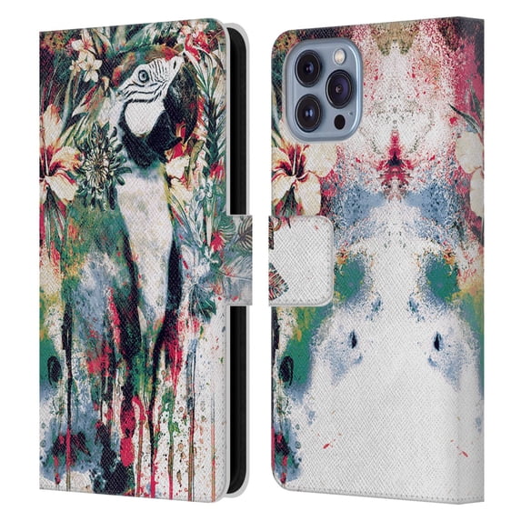 Head Case Designs Officially Licensed Riza Peker Animals Parrot Leather Book Wallet Case Cover Compatible with Apple iPhone 14