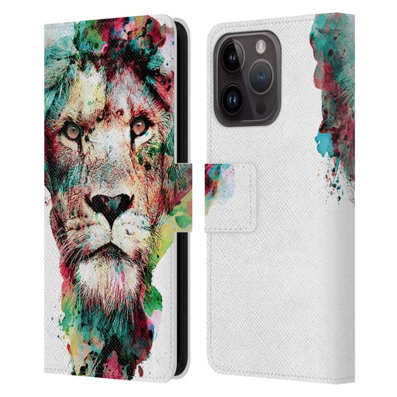 Head Case Designs Officially Licensed Riza Peker Animals The King Leather Book Wallet Case Cover Compatible with Apple iPhone 15 Pro