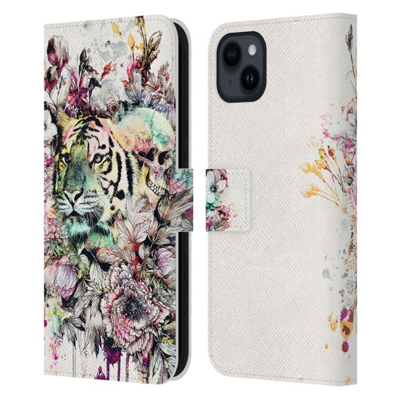 Head Case Designs Officially Licensed Riza Peker Animals Tiger Leather Book Wallet Case Cover Compatible with Apple iPhone 15 Plus